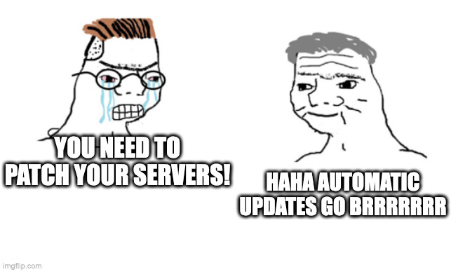 A: You need to patch your servers! B: Haha automatic updates go brrrrrr